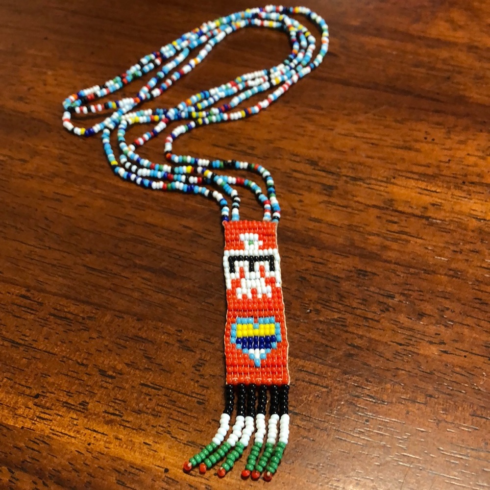 Estate Beaded Native American Thunderbird Necklace